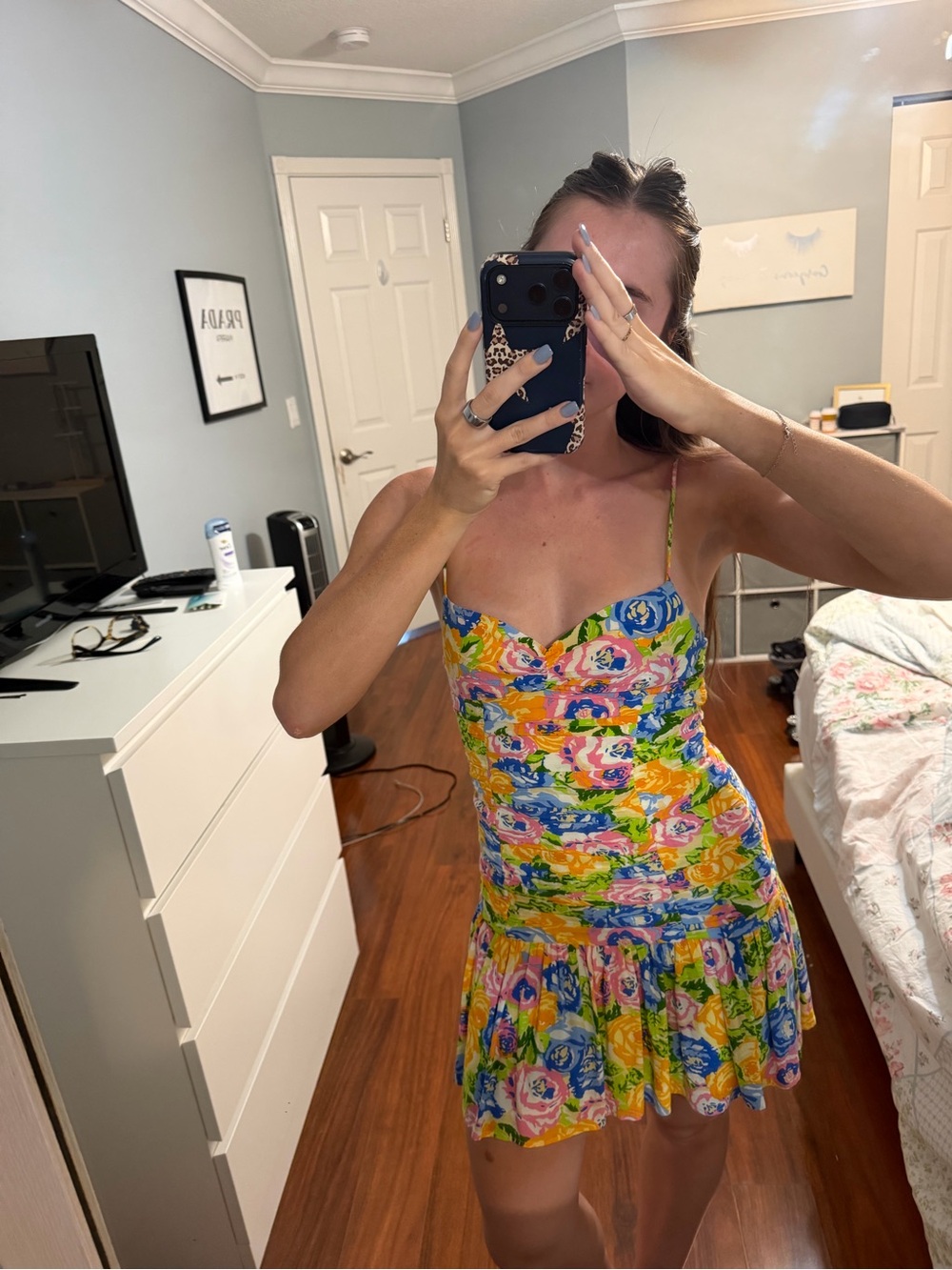 Zara Multicolor Floral Spaghetti-Strap Mini Dress